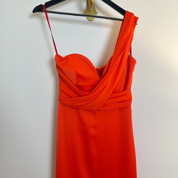 HALSTON Roselle One-Shoulder Cotton Blend Crepe Gown in Orange Spice Size US 2 - Picture 3 of 10